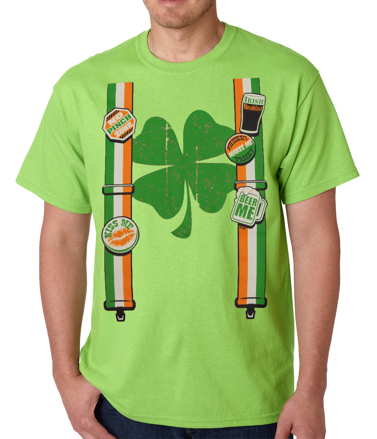 Suspenders with Shamrock Irish Costume Mens T-shirt