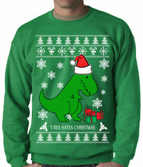 T-Rex Hates Christmas - Ugly Christmas Sweater Adult Crewneck Sweatshirt