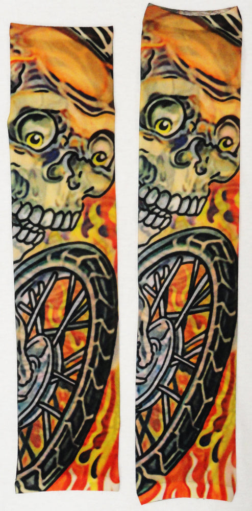 Skull And Flames Biker Fake Tattoo Sleeves (Pair)