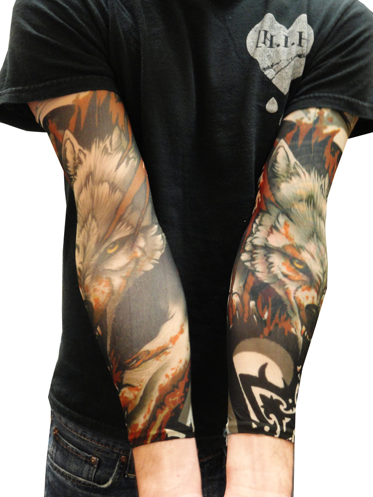 Tattoo Sleeves - Vicious Wolf Fake Tattoo Sleeves (Pair)