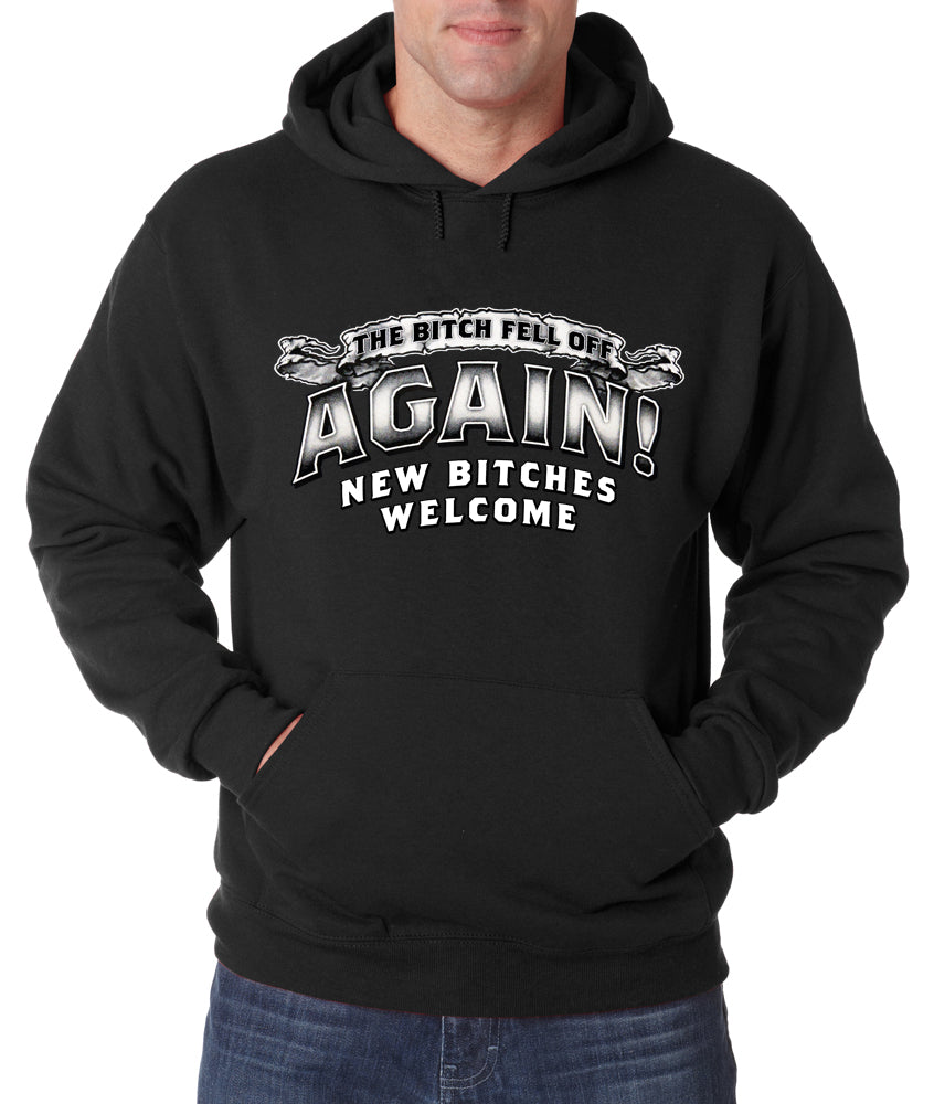 The Bitch Fell Off Again! Men's Biker Hoodie (Black)