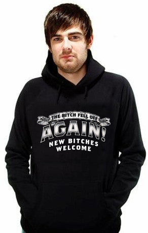 The Bitch Fell Off Again! Men's Biker Hoodie (Black)