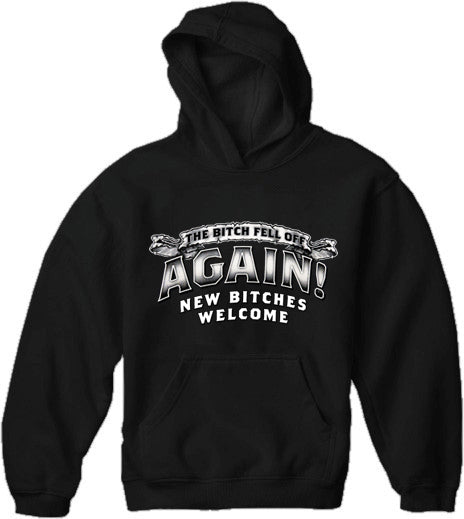 The Bitch Fell Off Again! Men's Biker Hoodie (Black)