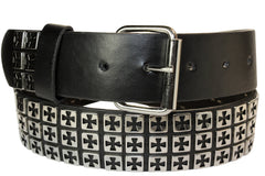 Three Row Studded Iron Cross Leather Belt