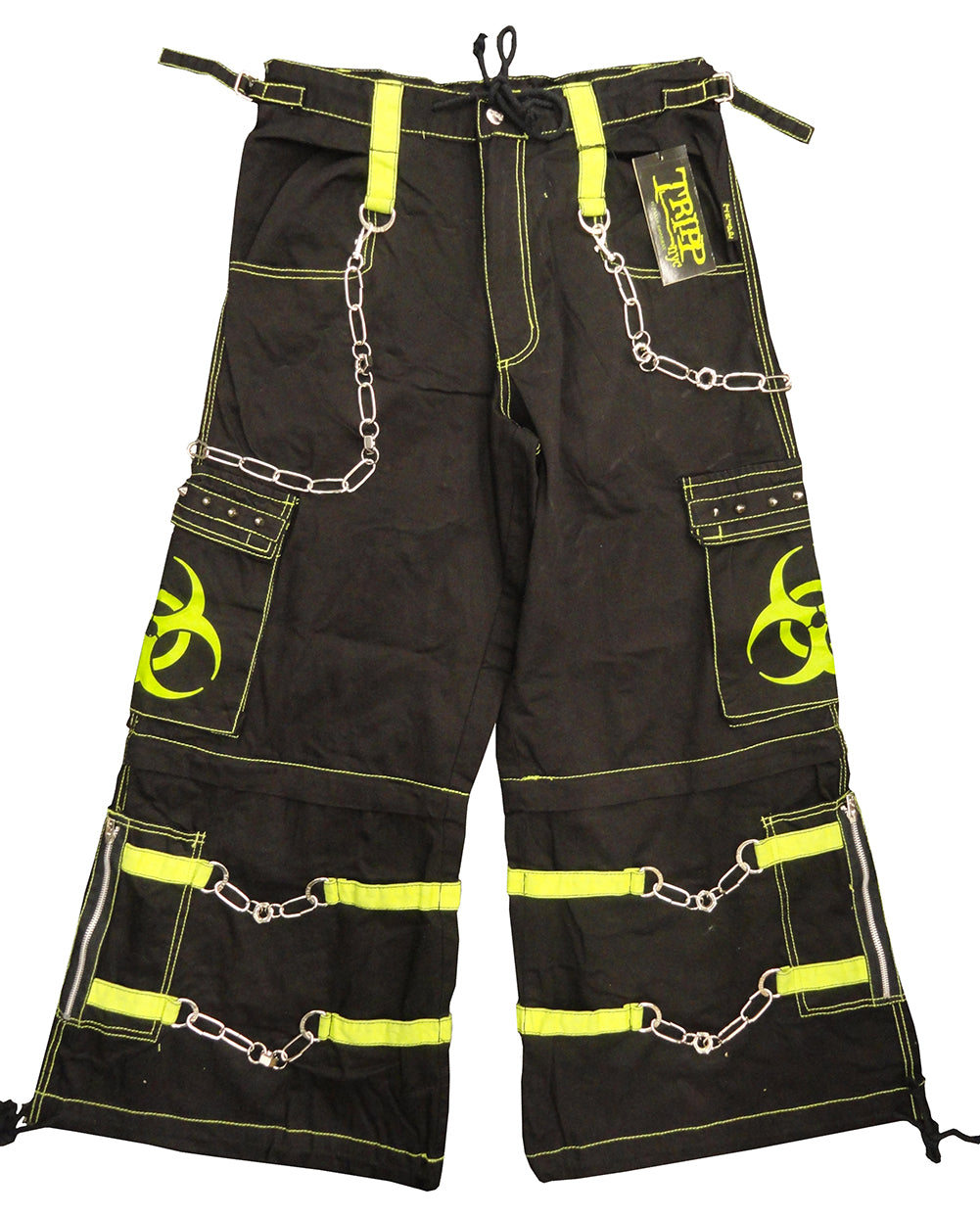 Tripp Darkstreet NYC - "Biohazard" Bondage Pants With Zip Off Legs to Shorts (Black/Lime Green)