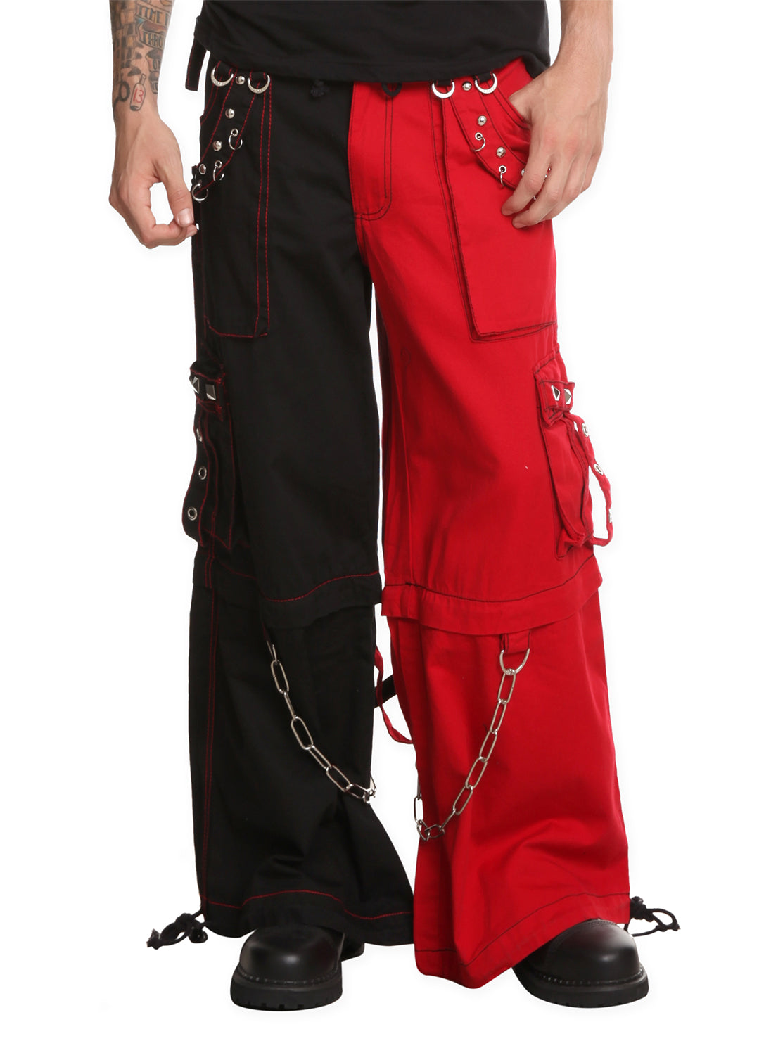 Tripp Darkstreet NYC - Red & Black Two Tone Split Leg Pants with Zip Off Legs to Shorts