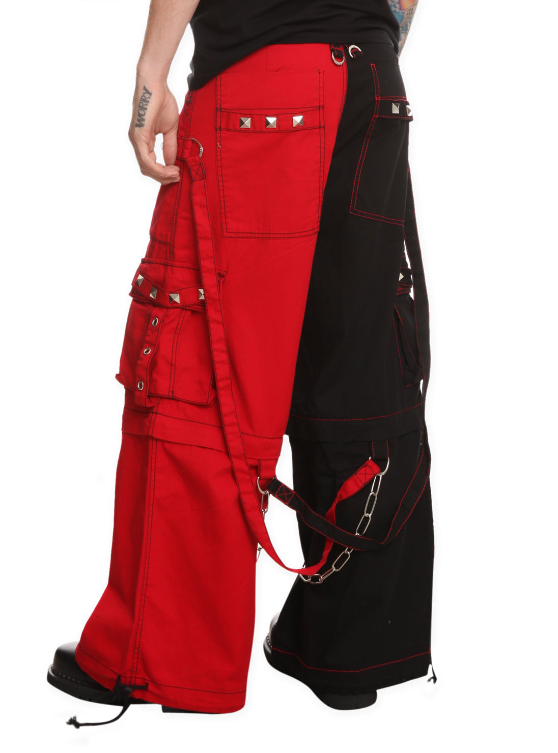 Tripp Darkstreet NYC - Red & Black Two Tone Split Leg Pants with Zip Off Legs to Shorts