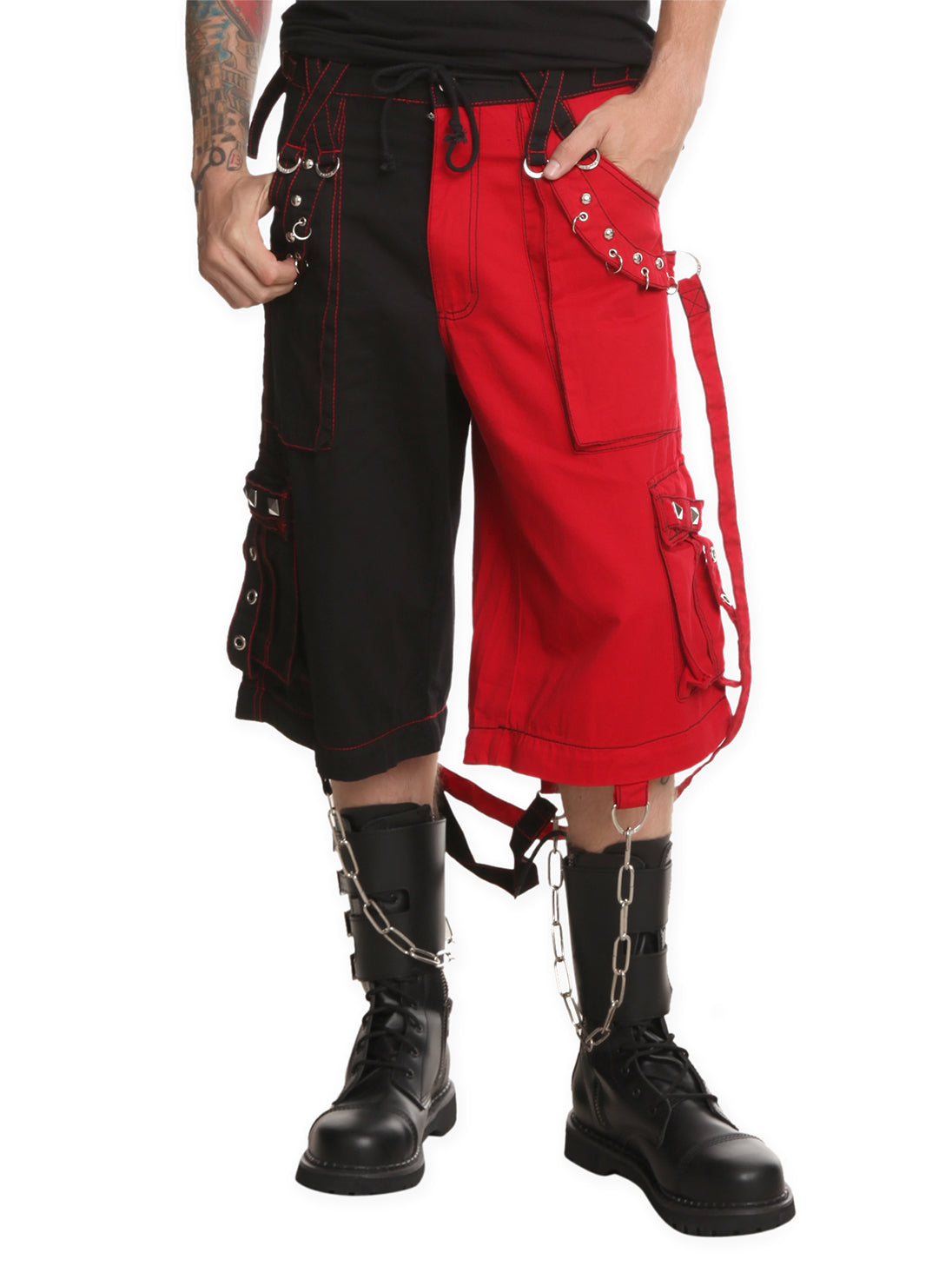 Tripp Darkstreet NYC - Red & Black Two Tone Split Leg Pants with Zip Off Legs to Shorts