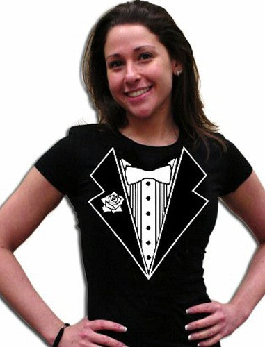 Tuxedo Shirt - Girls Tuxedo With White Flower (Black)