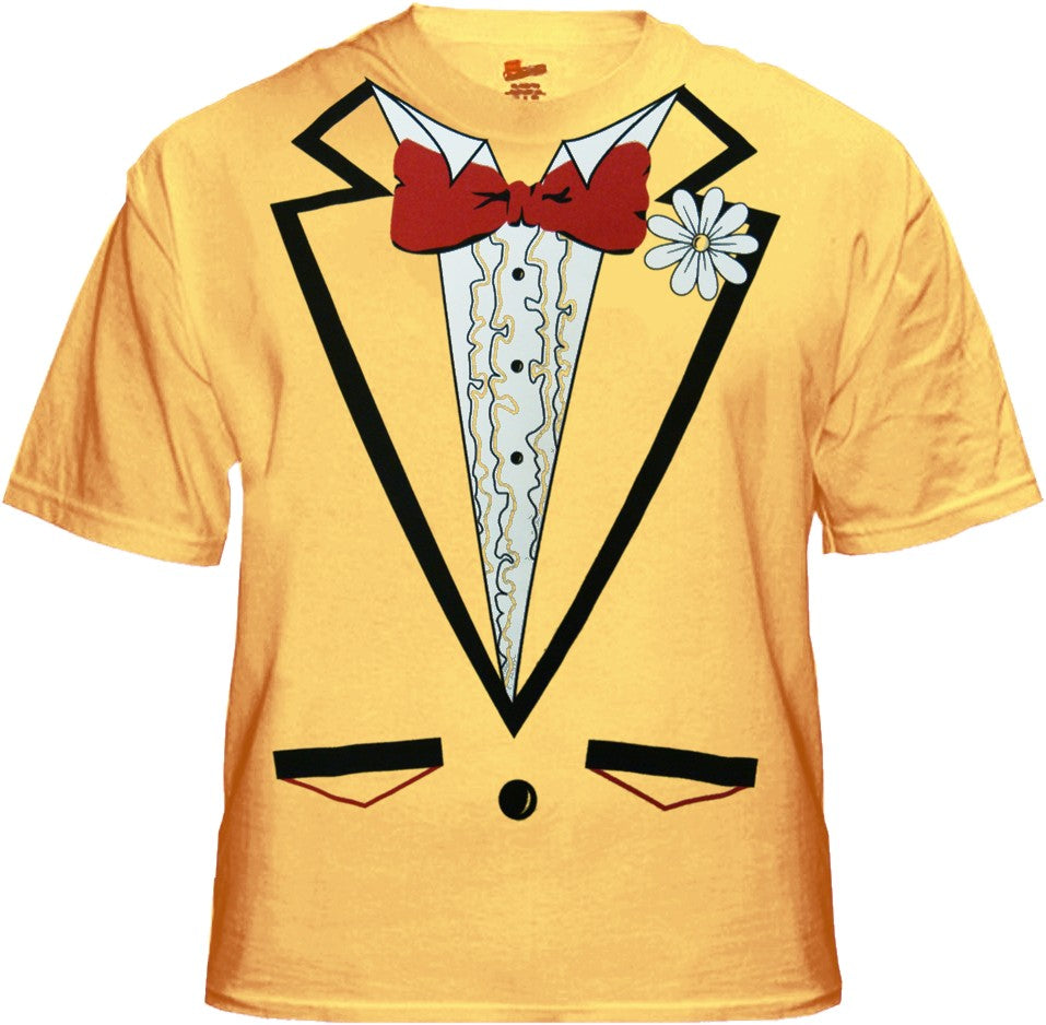 Tuxedo Shirt - Men's Yellow Tuxedo T-Shirt With Ruffles