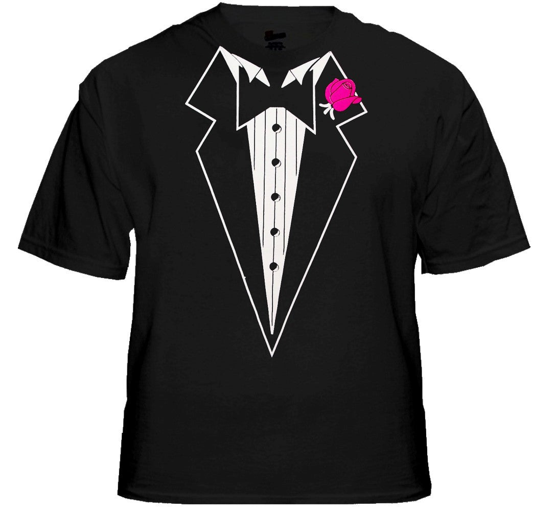 Tuxedo Shirt - Mens Black Tuxedo with Pink Flower T-Shirt