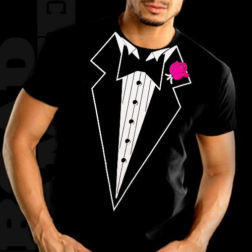 Tuxedo Shirt - Mens Black Tuxedo with Pink Flower T-Shirt