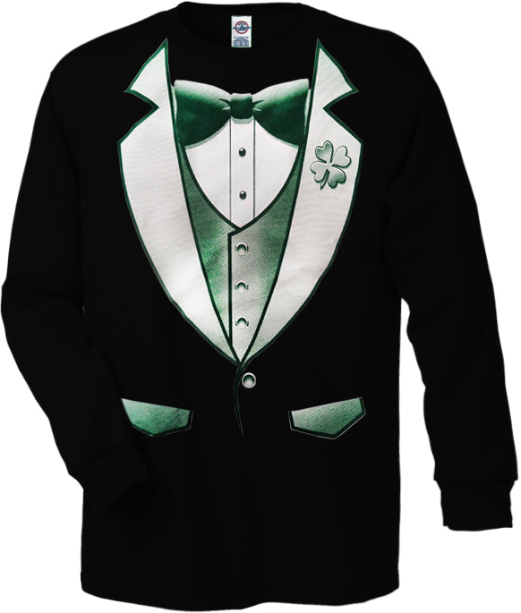Tuxedo Shirts - 4 Leaf Clover Lapel Men's Tuxedo Long Sleeve T-Shirt