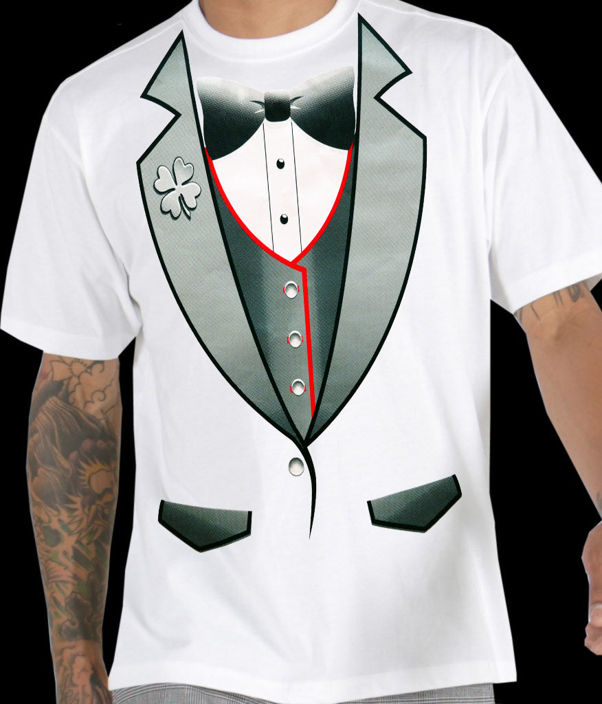 Tuxedo Shirts - 4 Leaf Clover Lapel Men's Tuxedo T-Shirt