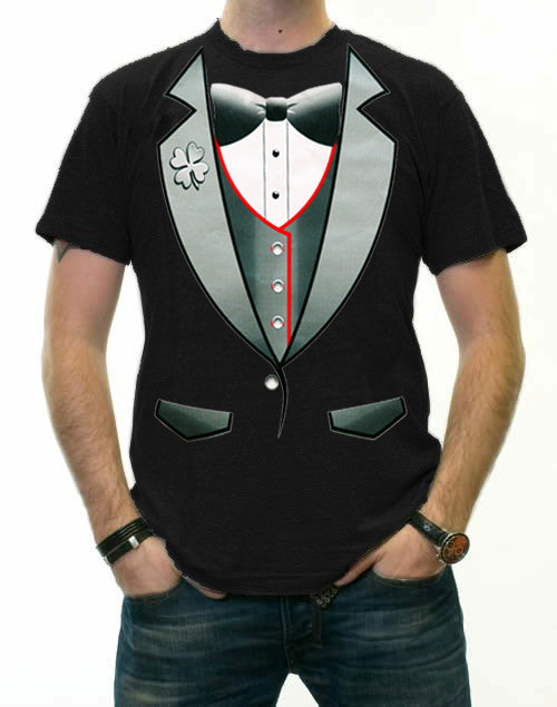 Tuxedo Shirts - 4 Leaf Clover Lapel Men's Tuxedo T-Shirt