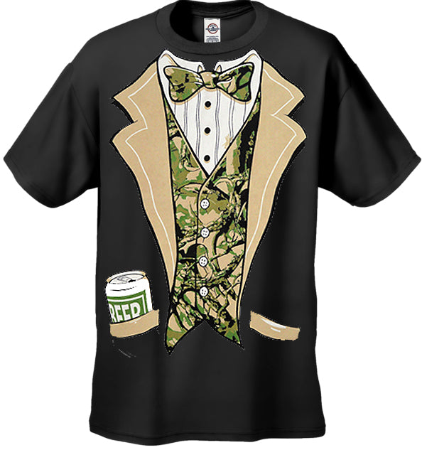 Tuxedo Shirts -- Camouflage Beer Can Tuxedo  T-Shirt