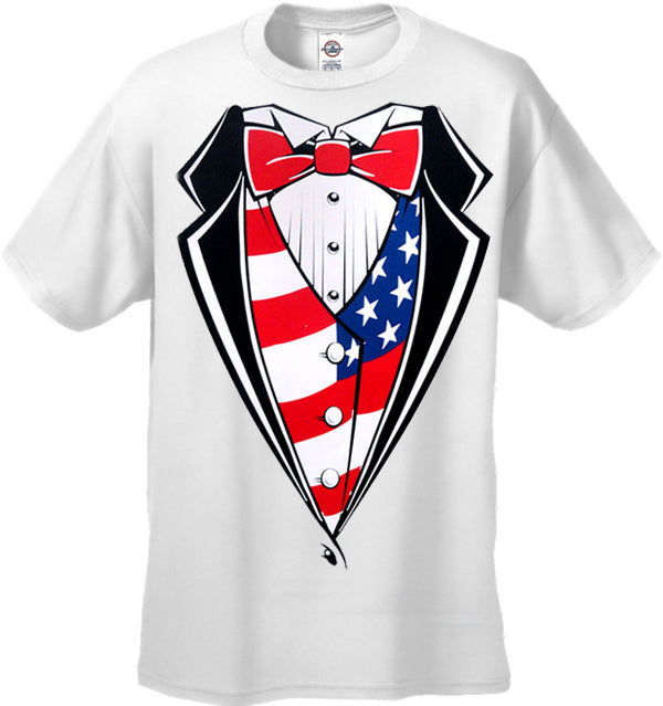 American Flag Tuxedo T-Shirt with Vest & Bowtie