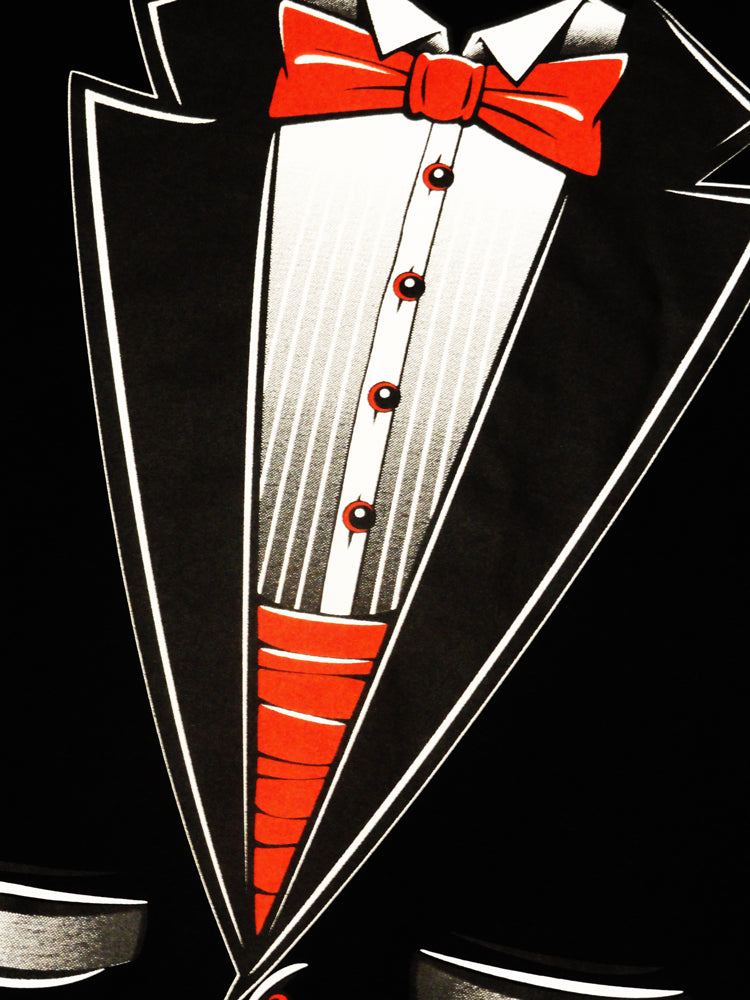 Tuxedo T-Shirts - Mens Tuxedo T-Shirt with Red bow tie and Cummerbund