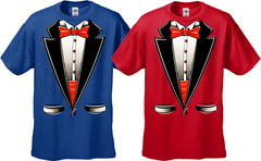 Tuxedo T-Shirts - Mens Tuxedo T-Shirt with Red bow tie and Cummerbund