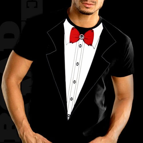 Tuxedo T-Shirts - Skull & Crossbones Gothic Tuxedo T-Shirt wearing Men