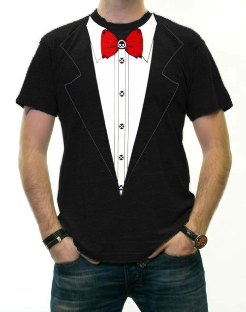 Tuxedo T-Shirts - Skull & Crossbones Gothic Tuxedo T-Shirt wearing Men