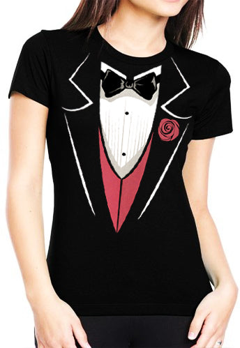 Tuxedo T-Shirts - Tuxedo With Pink Vest And Flower Girl's T-Shirt (Black)