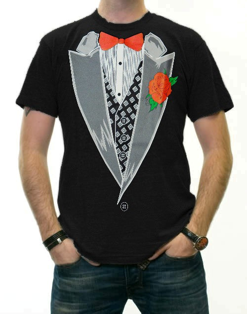 Tuxedo TShirts -Deluxe Showman's Tuxedo T-Shirt with Vest & Bowtie (Black)