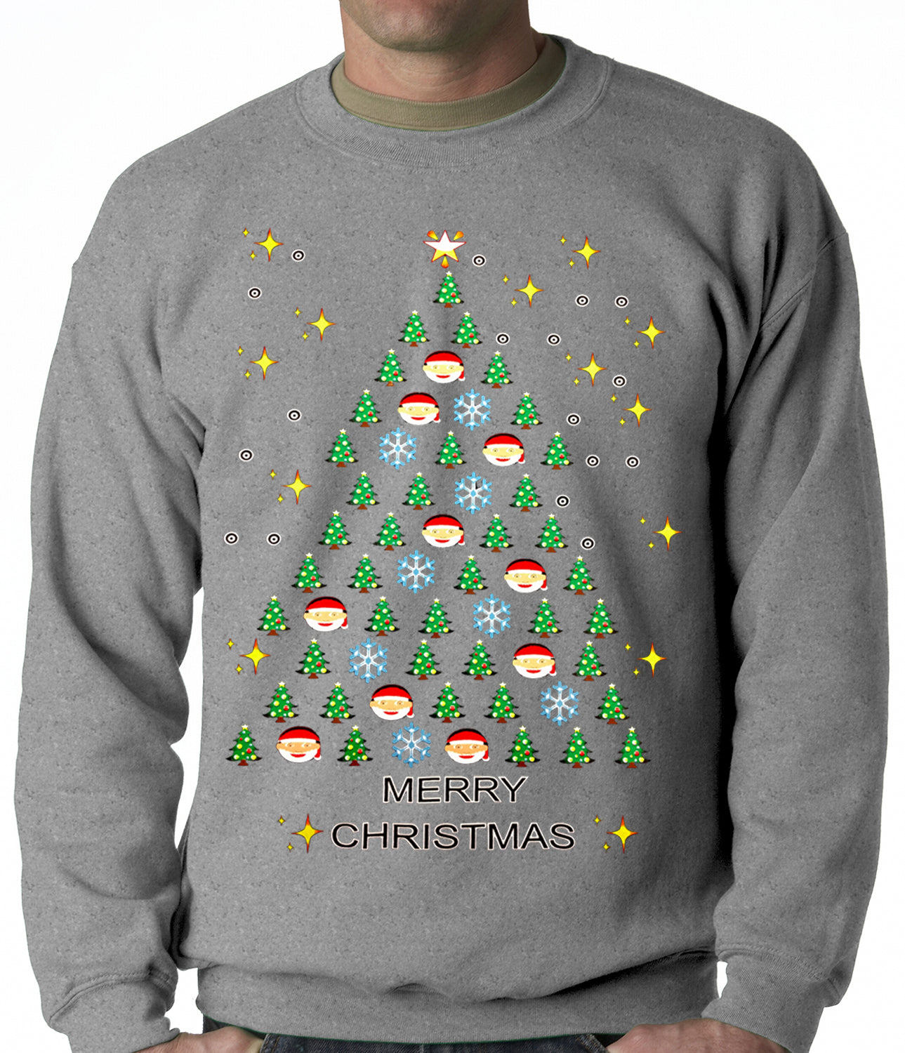 Ugly Christmas Sweater - Emoji Christmas Tree Ugly Christmas Adult Crewneck