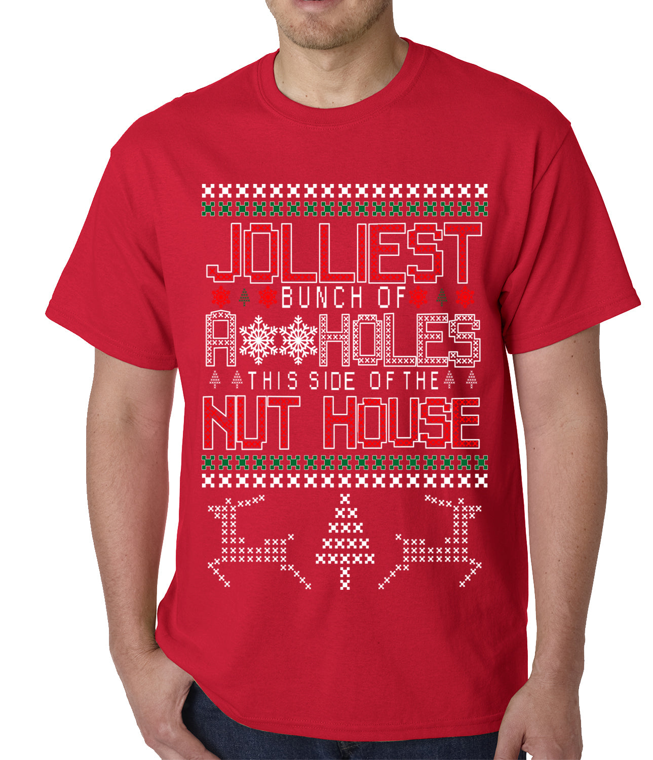 Ugly Christmas T-shirt - Jolliest Bunch Of A**Holes Mens T-shirt