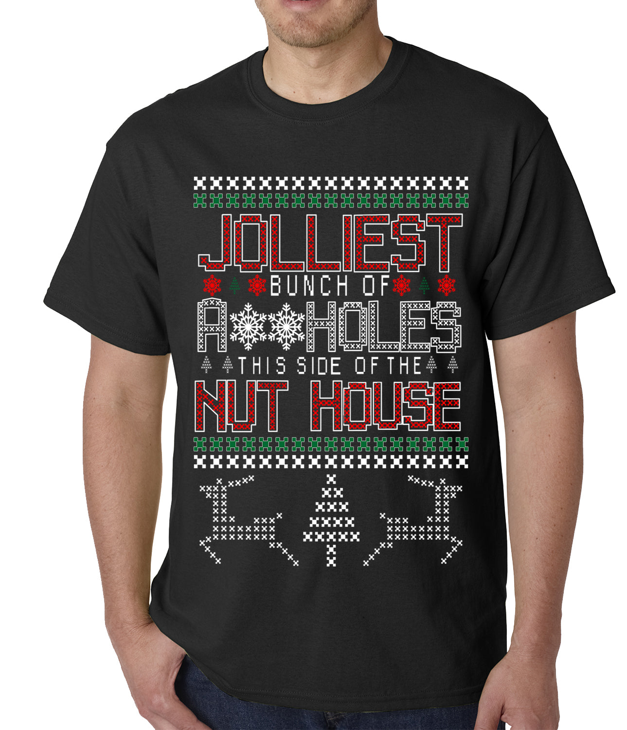 Ugly Christmas T-shirt - Jolliest Bunch Of A**Holes Mens T-shirt