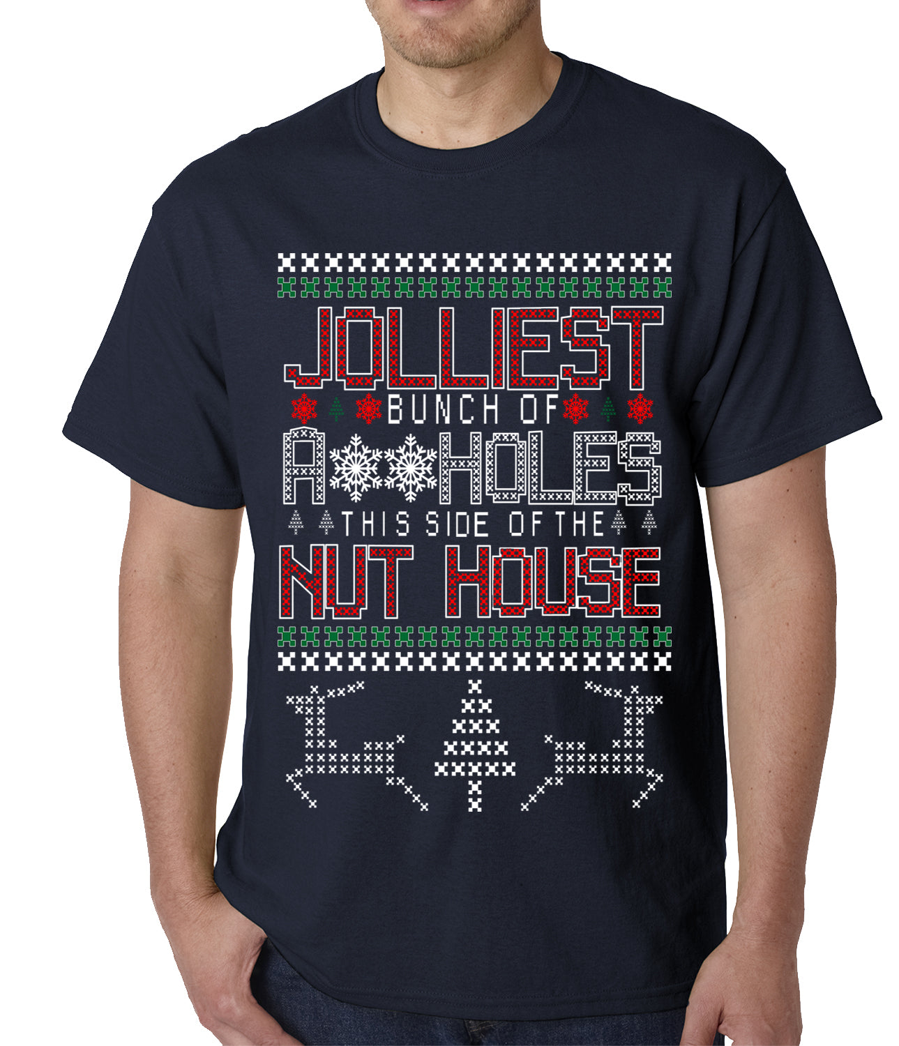 Ugly Christmas T-shirt - Jolliest Bunch Of A**Holes Mens T-shirt