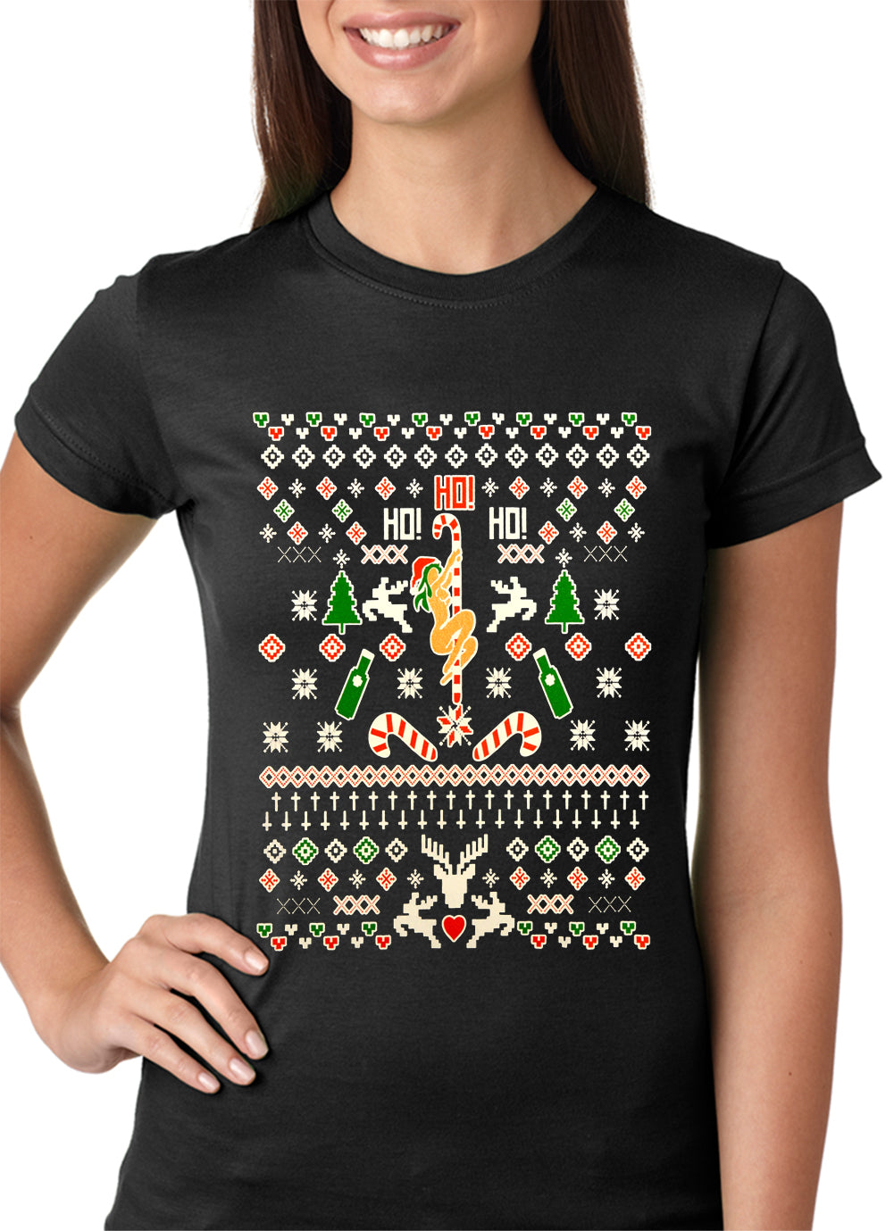 Ugly Christmas T-shirt - Sexy Stripper on a Pole Girls T-shirt