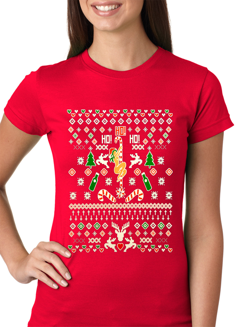 Ugly Christmas T-shirt - Sexy Stripper on a Pole Girls T-shirt