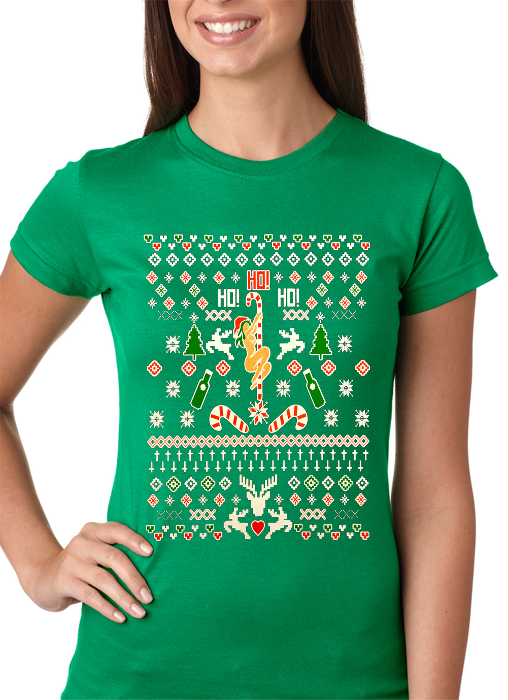 Ugly Christmas T-shirt - Sexy Stripper on a Pole Girls T-shirt