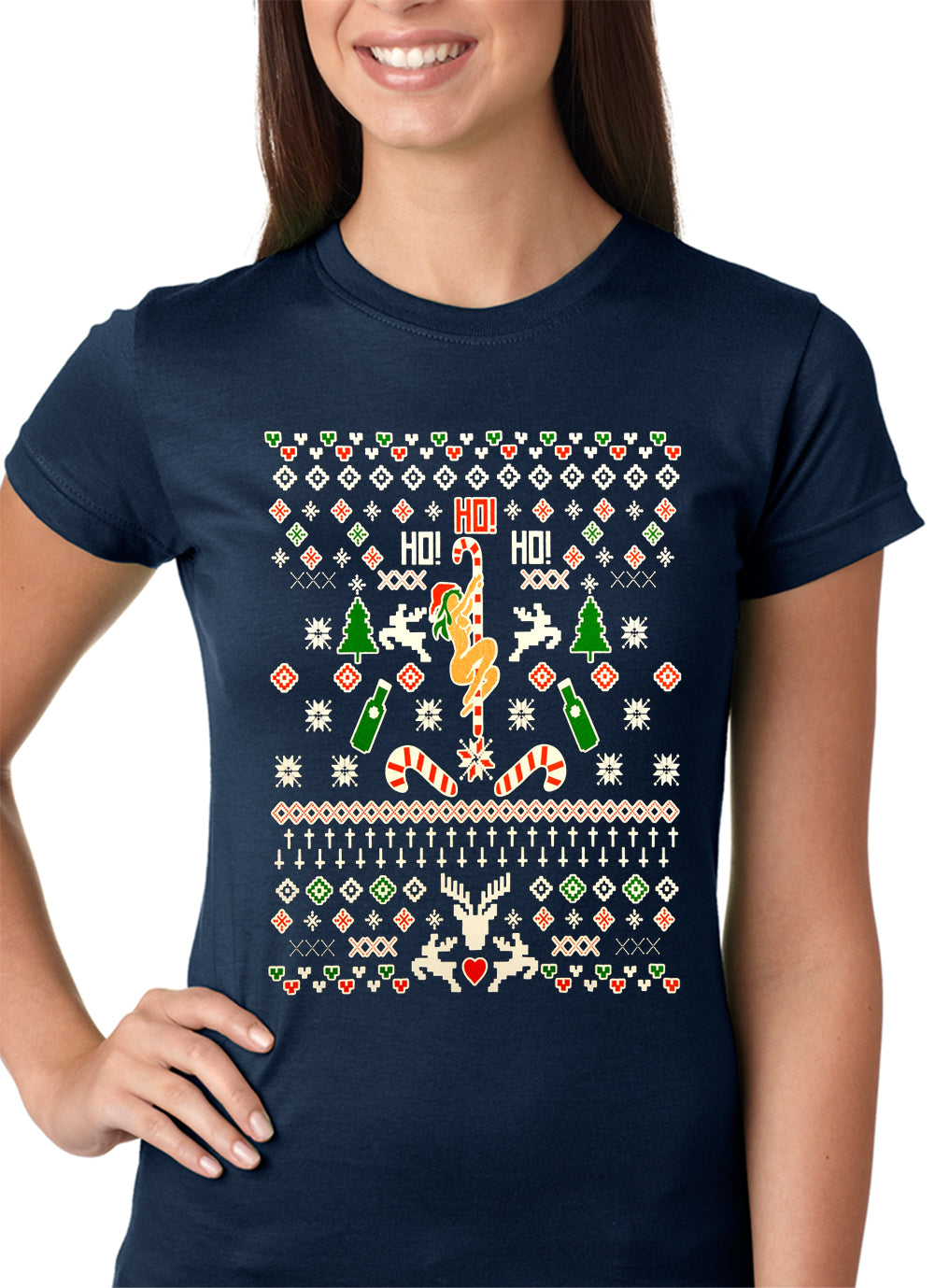 Ugly Christmas T-shirt - Sexy Stripper on a Pole Girls T-shirt