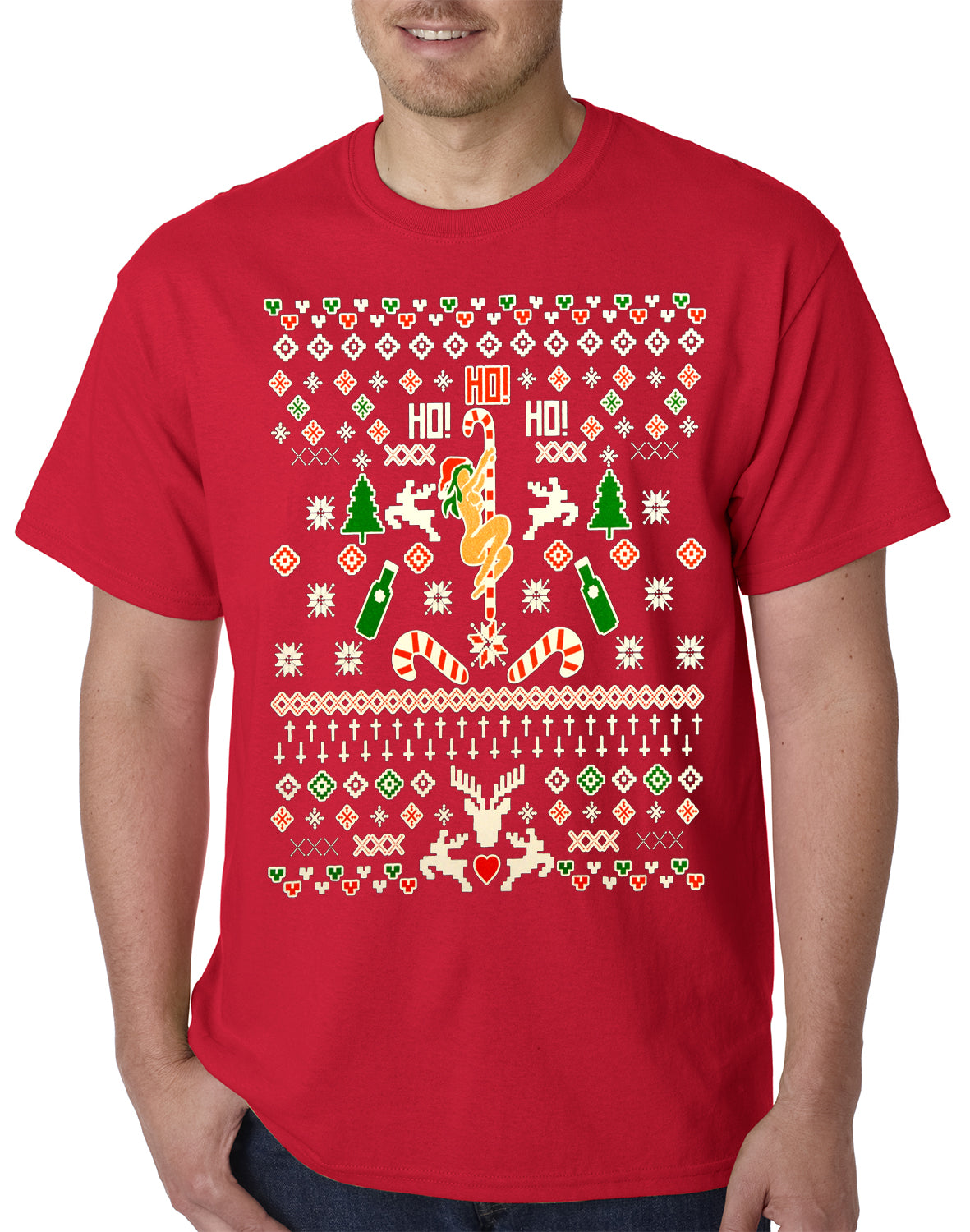 Ugly Christmas T-shirt - Sexy Stripper on a Pole Mens T-shirt