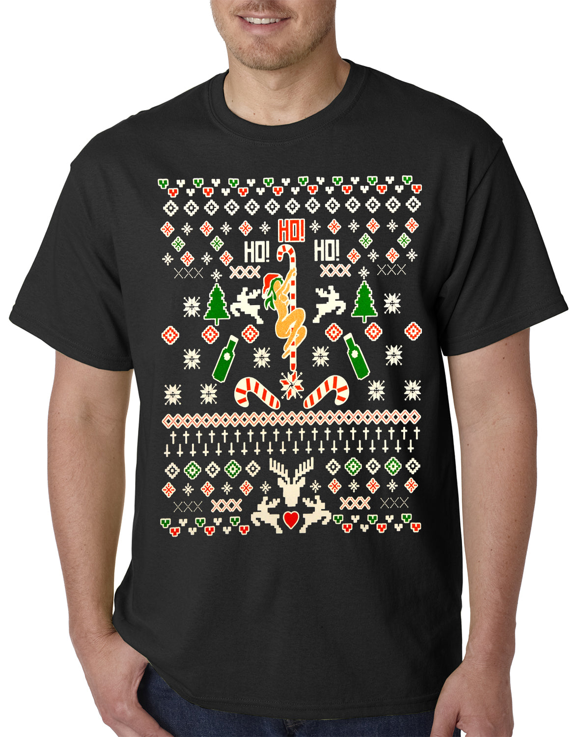 Ugly Christmas T-shirt - Sexy Stripper on a Pole Mens T-shirt