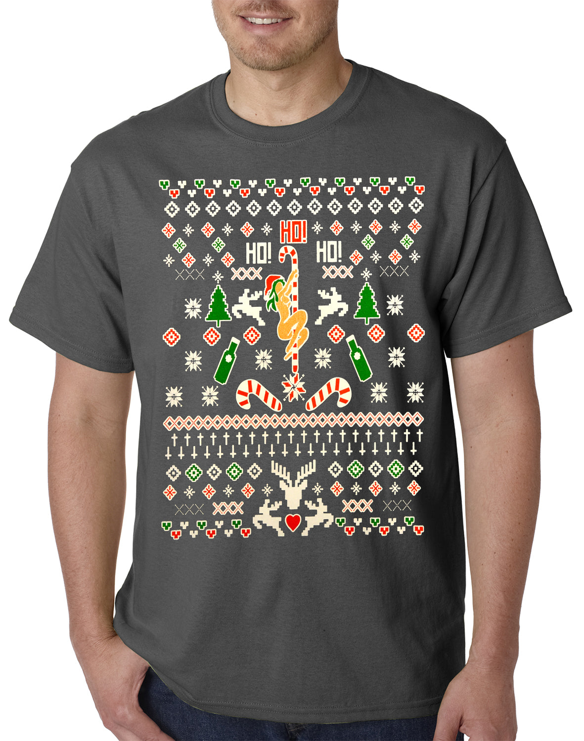 Ugly Christmas T-shirt - Sexy Stripper on a Pole Mens T-shirt