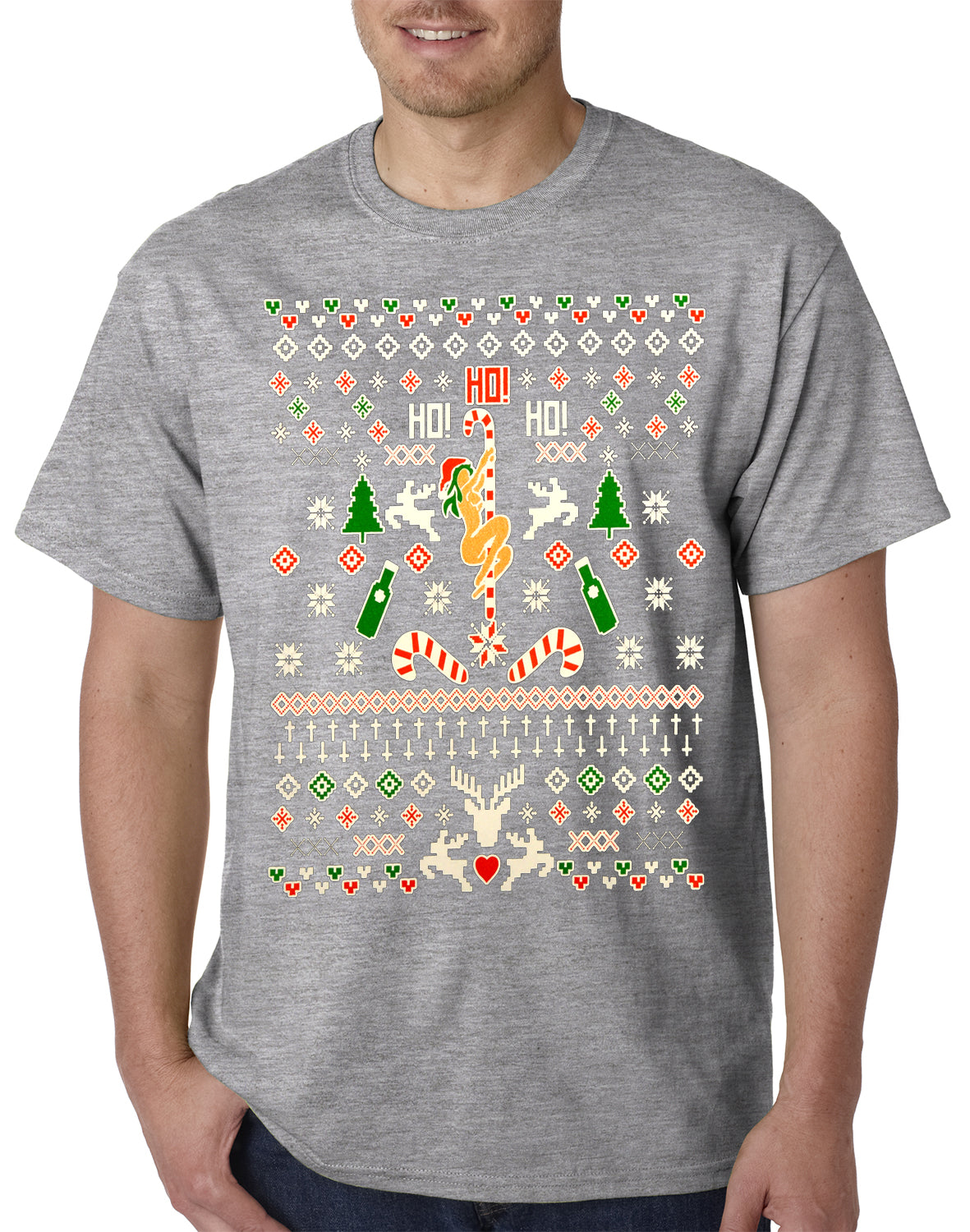 Ugly Christmas T-shirt - Sexy Stripper on a Pole Mens T-shirt