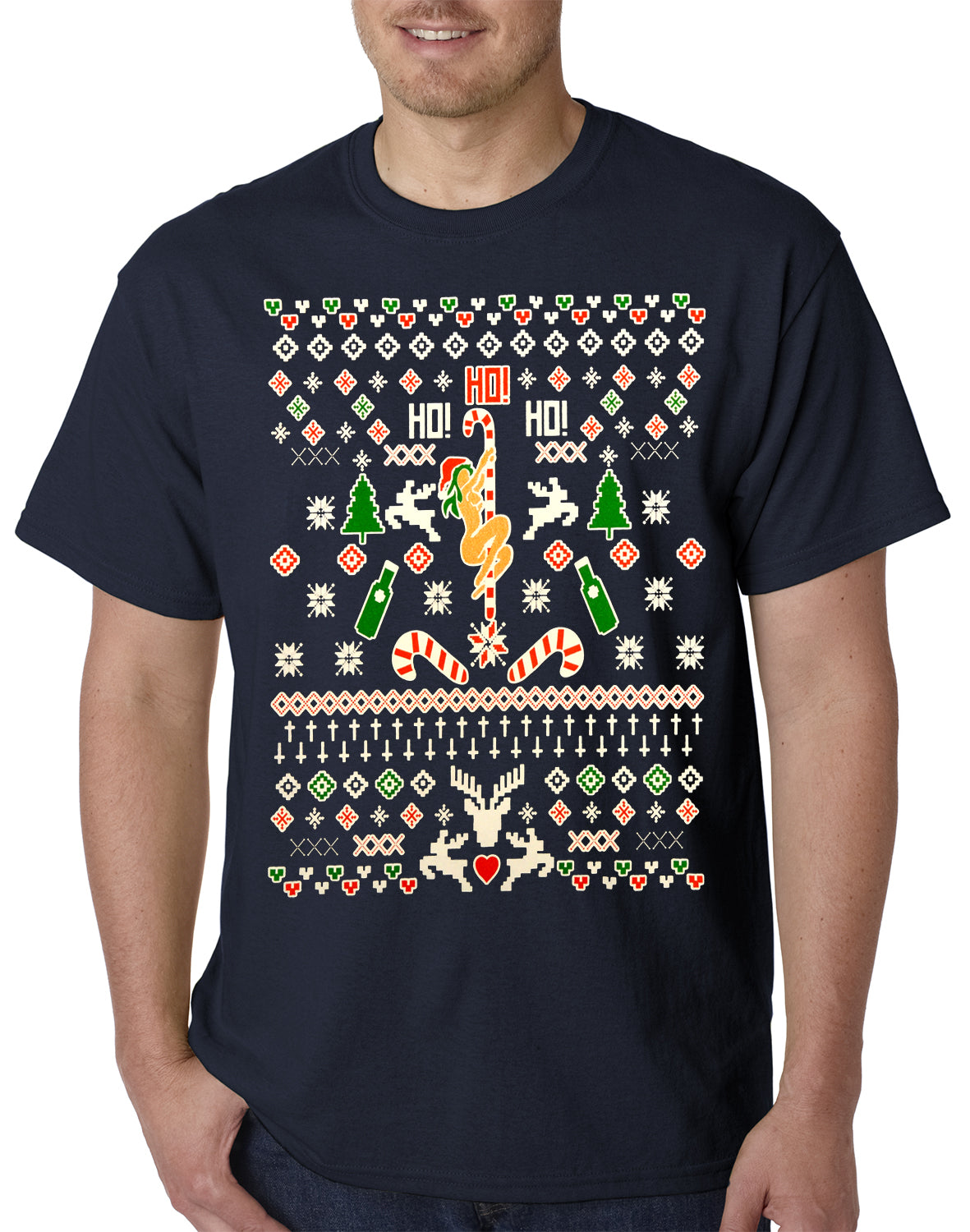 Ugly Christmas T-shirt - Sexy Stripper on a Pole Mens T-shirt