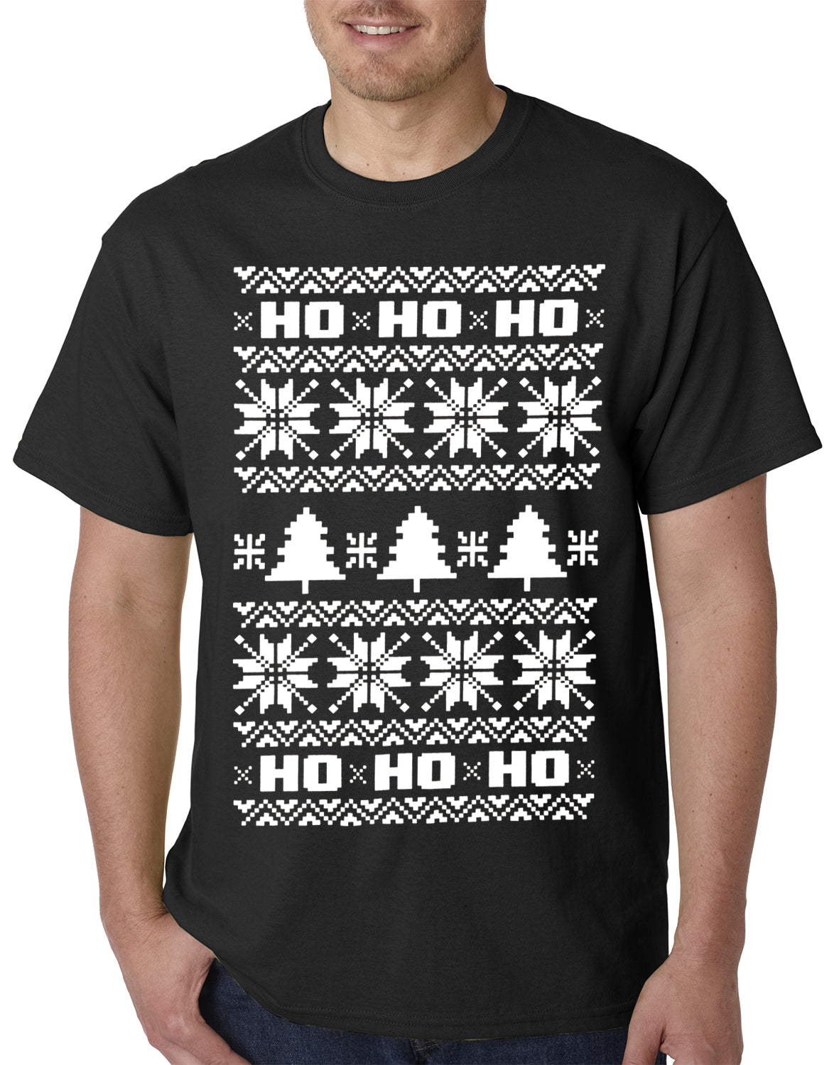 Ugly Christmas T-shirt - Snowflake HO HO HO Mens T-shirt