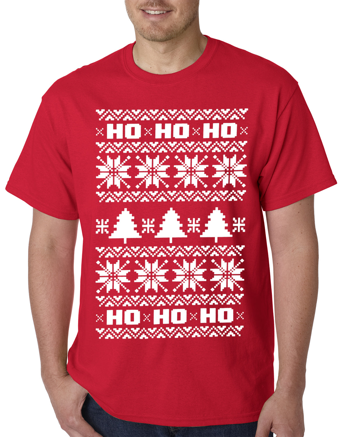 Ugly Christmas T-shirt - Snowflake HO HO HO Mens T-shirt
