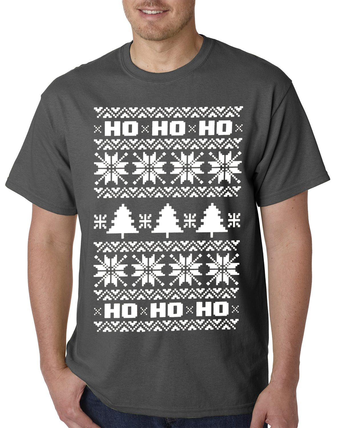 Ugly Christmas T-shirt - Snowflake HO HO HO Mens T-shirt