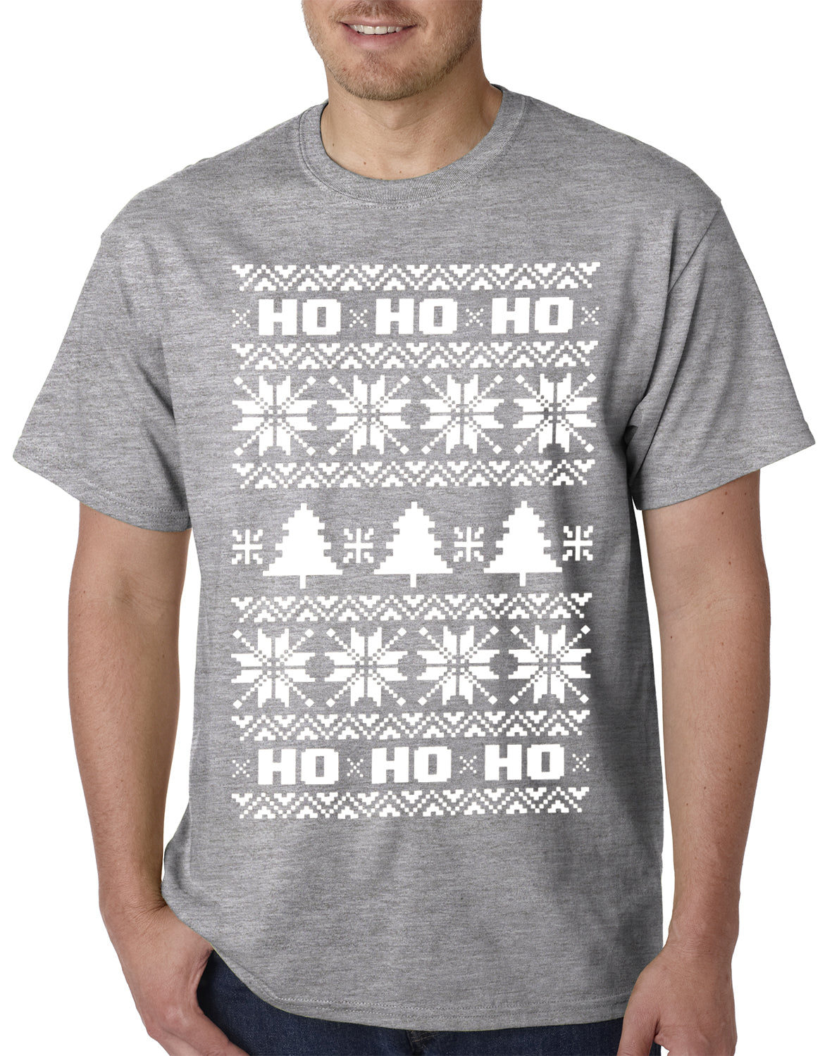 Ugly Christmas T-shirt - Snowflake HO HO HO Mens T-shirt