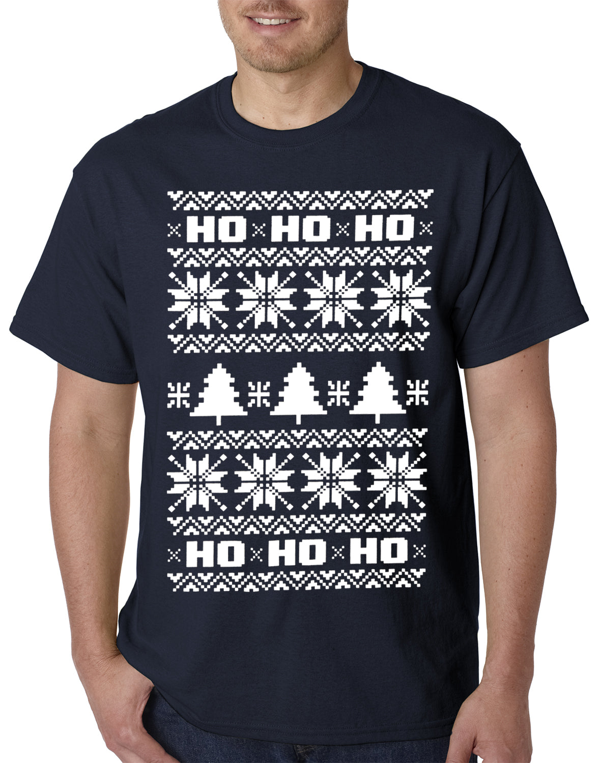 Ugly Christmas T-shirt - Snowflake HO HO HO Mens T-shirt