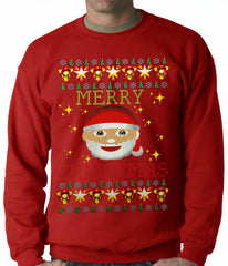Ugly Christmas Sweater - Ugly Christmas Tee - Emoji Santa Ugly Christmas Adult Crewneck
