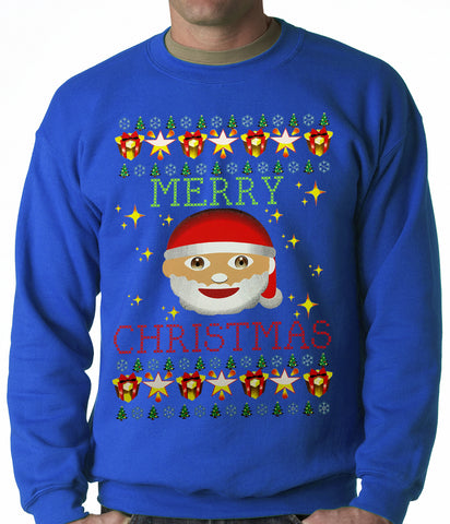 Ugly Christmas Sweater - Ugly Christmas Tee - Emoji Santa Ugly Christmas Adult Crewneck