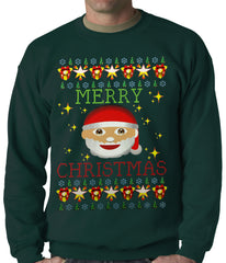 Ugly Christmas Sweater - Ugly Christmas Tee - Emoji Santa Ugly Christmas Adult Crewneck
