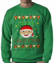 Ugly Christmas Sweater - Ugly Christmas Tee - Emoji Santa Ugly Christmas Adult Crewneck