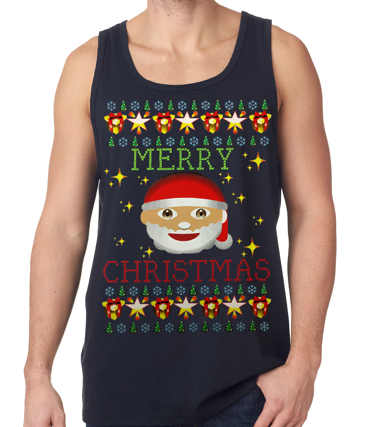 Ugly Christmas Tank Top - Ugly Christmas Tee - Emoji Santa Ugly Christmas Tank Top